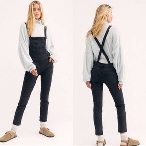 Free People Black Denim Skinny Overalls 26